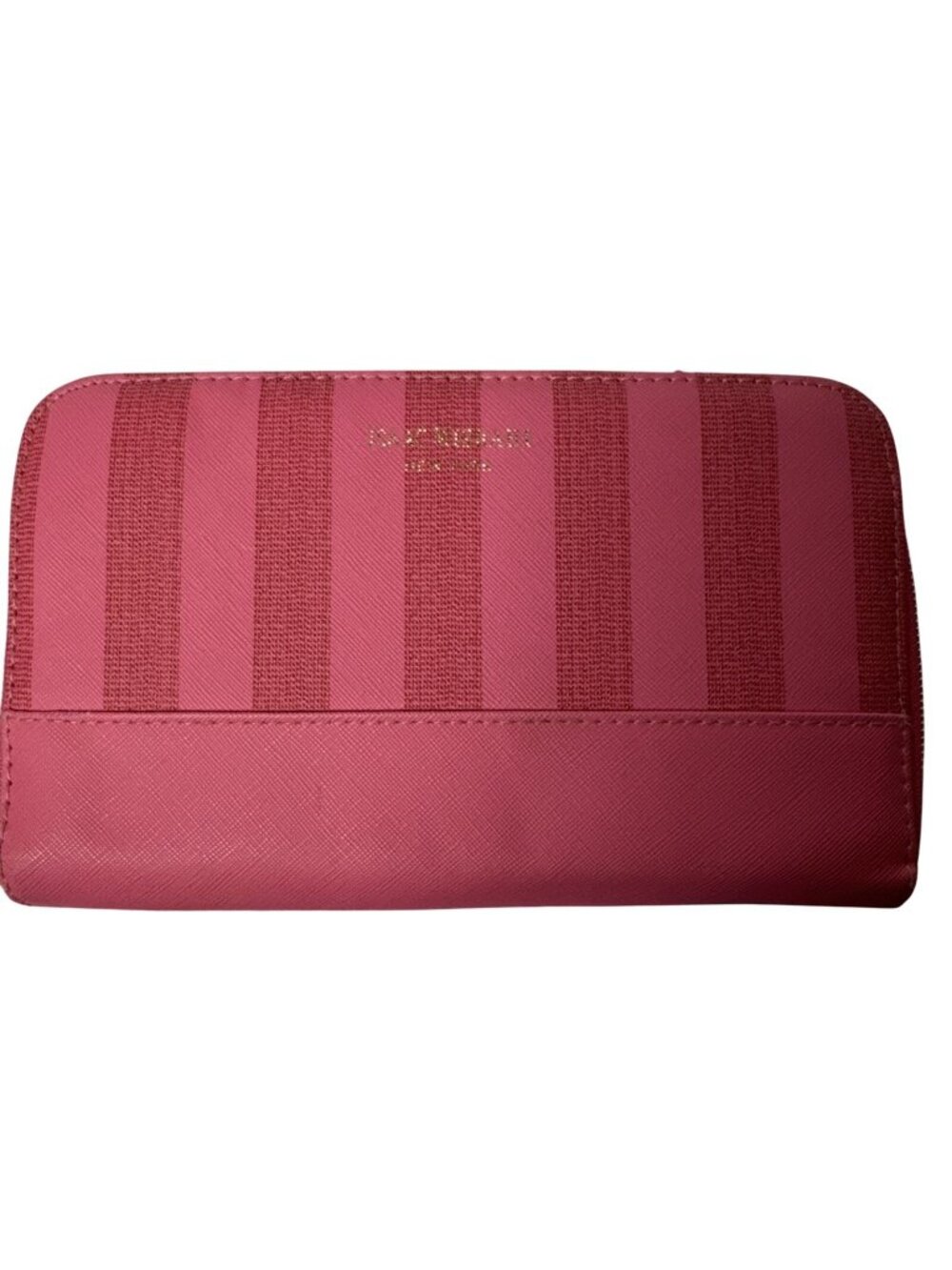 Isaac Mizrahi New York Pink Striped Makeup Brush Holder Zipper Closure Compact